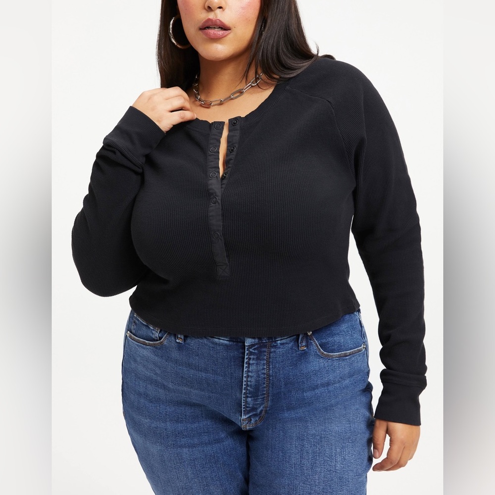 Good American Cropped Thermal Fitted Henley Top black size 4x NWT